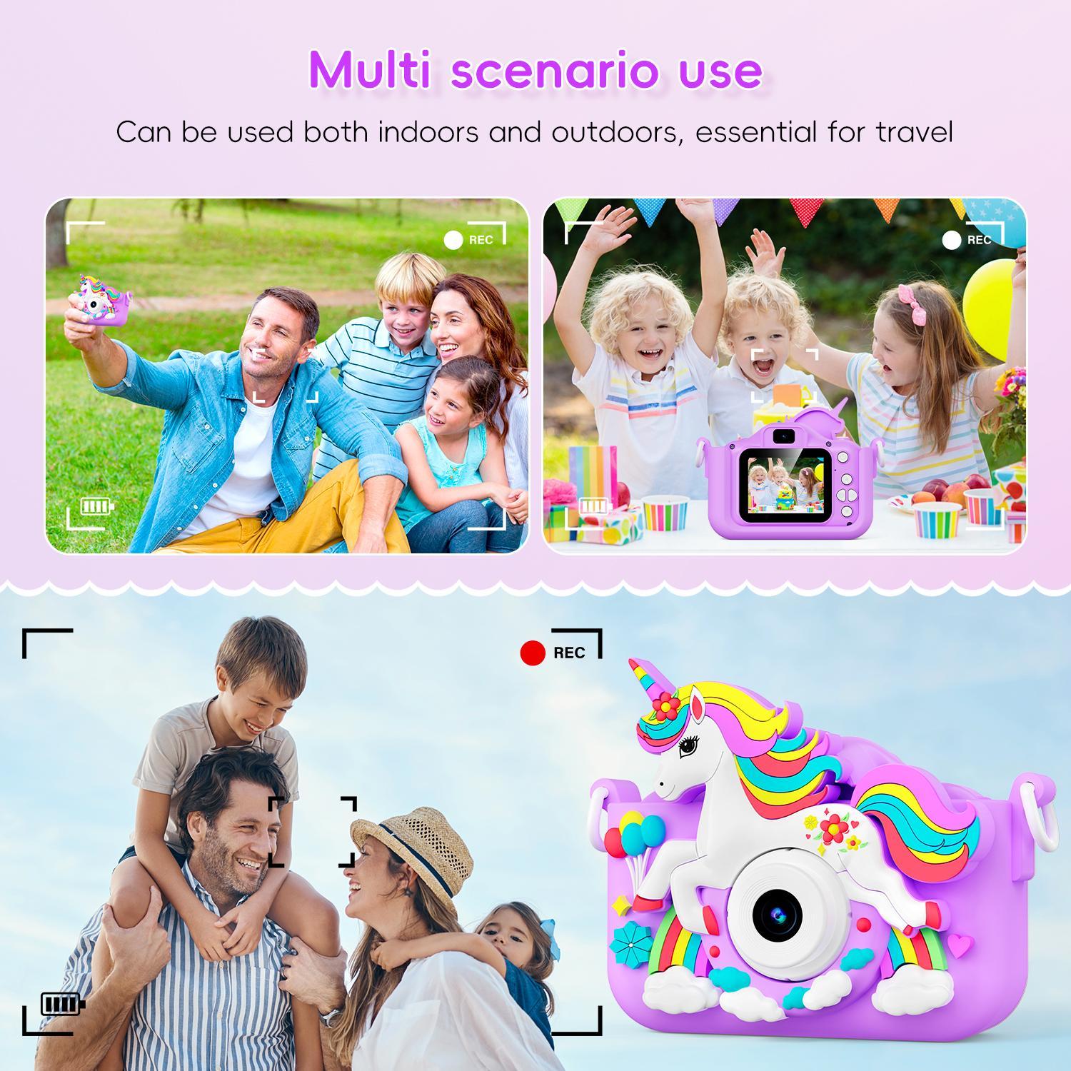 Multifunctional Camera with 5 Puzzle Games, Cute Unicorn Silicone Case, 1080P HD Lens, Home Selfie Photos, Video Recording, Birthday Gift