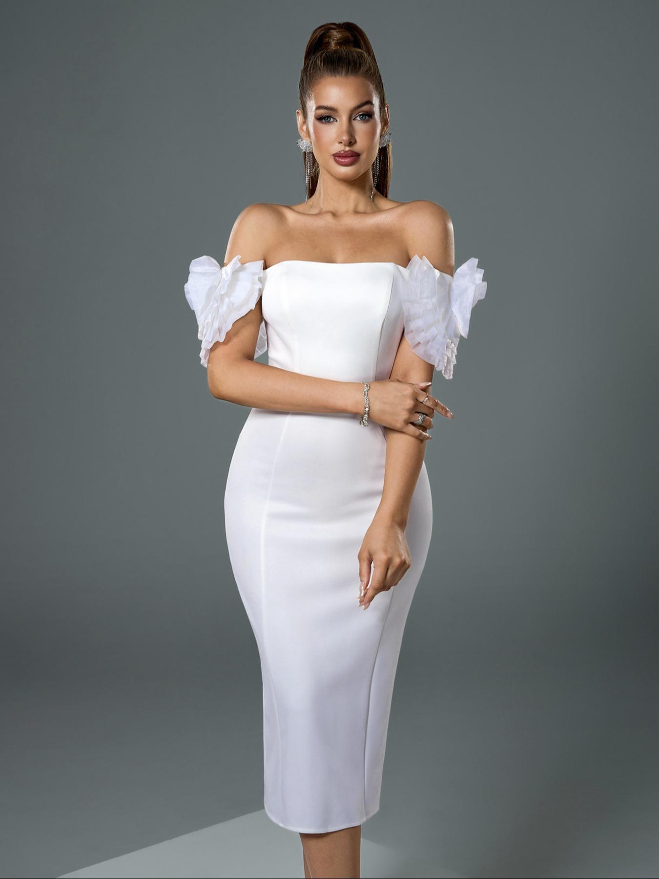 Women's Plain Off Shoulder Bodycon Dress, Chic Elegant Fit, Elegant Evening Party Gown, Ladies Clothes for All Seasons - TikTok Shop Women's Plain Off Shoulder Bodycon Dress, Chic Elegant Fit, Elegant Evening Party Gown, Ladies Clothes for All Seasons - TikTok Shop