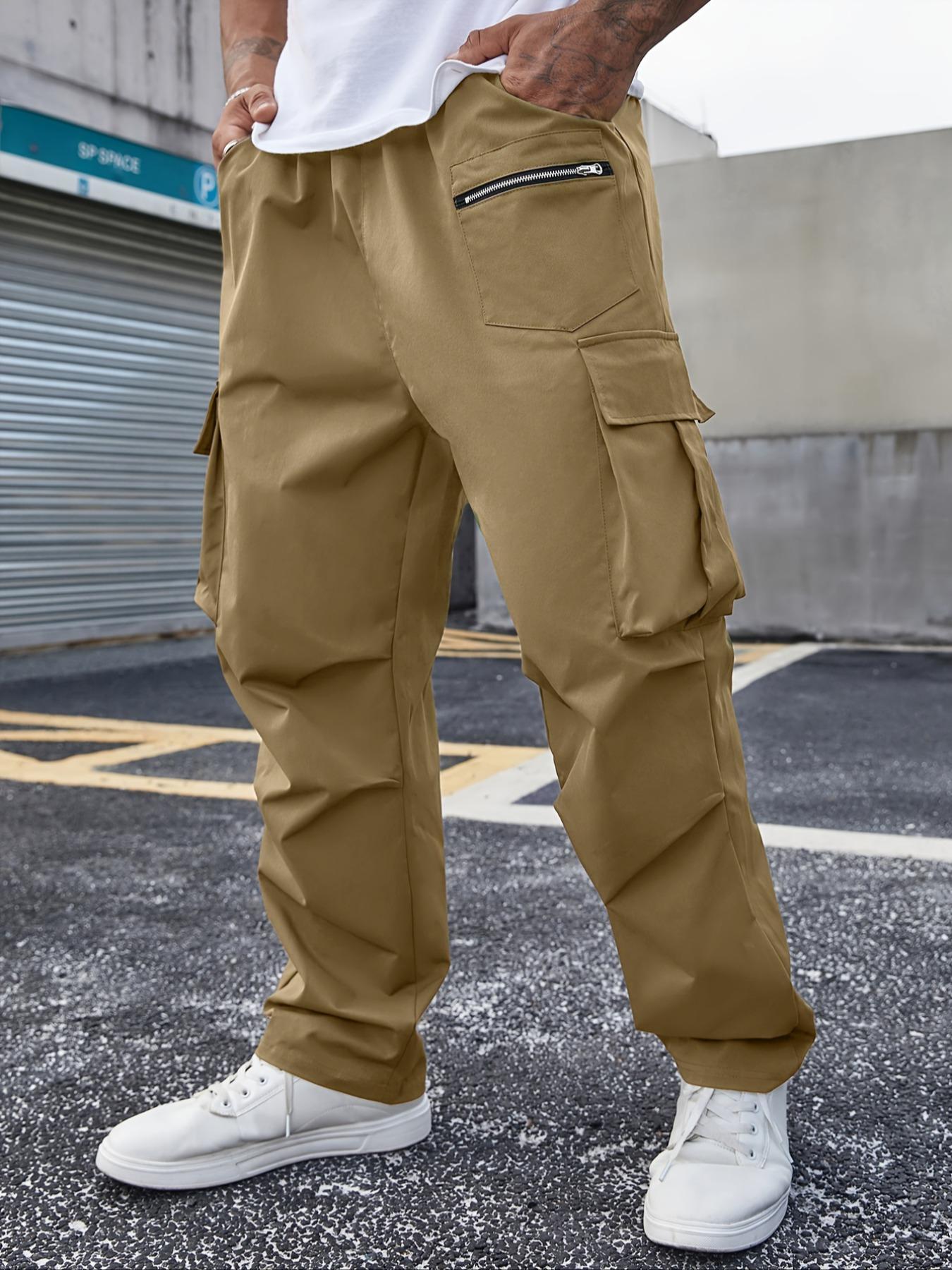 Plus Size Solid Drawstring Waist Cargo Pants, Casual Streetwear for Daily Wear, Men's Dark Gray Trousers for All Seasons