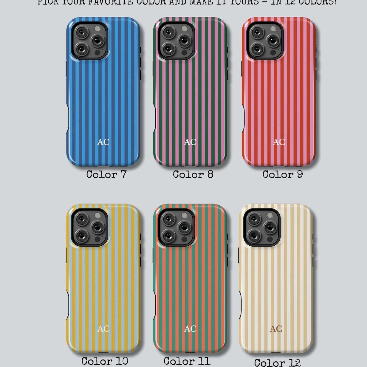 Personalized Monogram Phone Case Initial Phone Case Name Striped Summer Style Phone Case, Retro Christmas Movie Phone Case for iPhone 17 16 15 14 13 12 11 Pro Max X XS