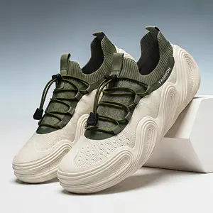 Real shoes New Summer Men's Knit Mesh Breathable Shoes, Trendy Wave Low-Top Thick-Soled Sports Running Shoes, No-Tie Daily Commuter Sneakers