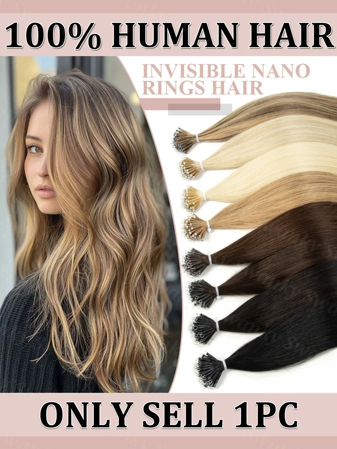 Invisible Nano Rings Human Hair Extensions 12inch-20inch Nano Tip Hair Extensions 30g/pack Machine Remy Straight Hair Nano Beads Hair Easy to Install and Remove for Women