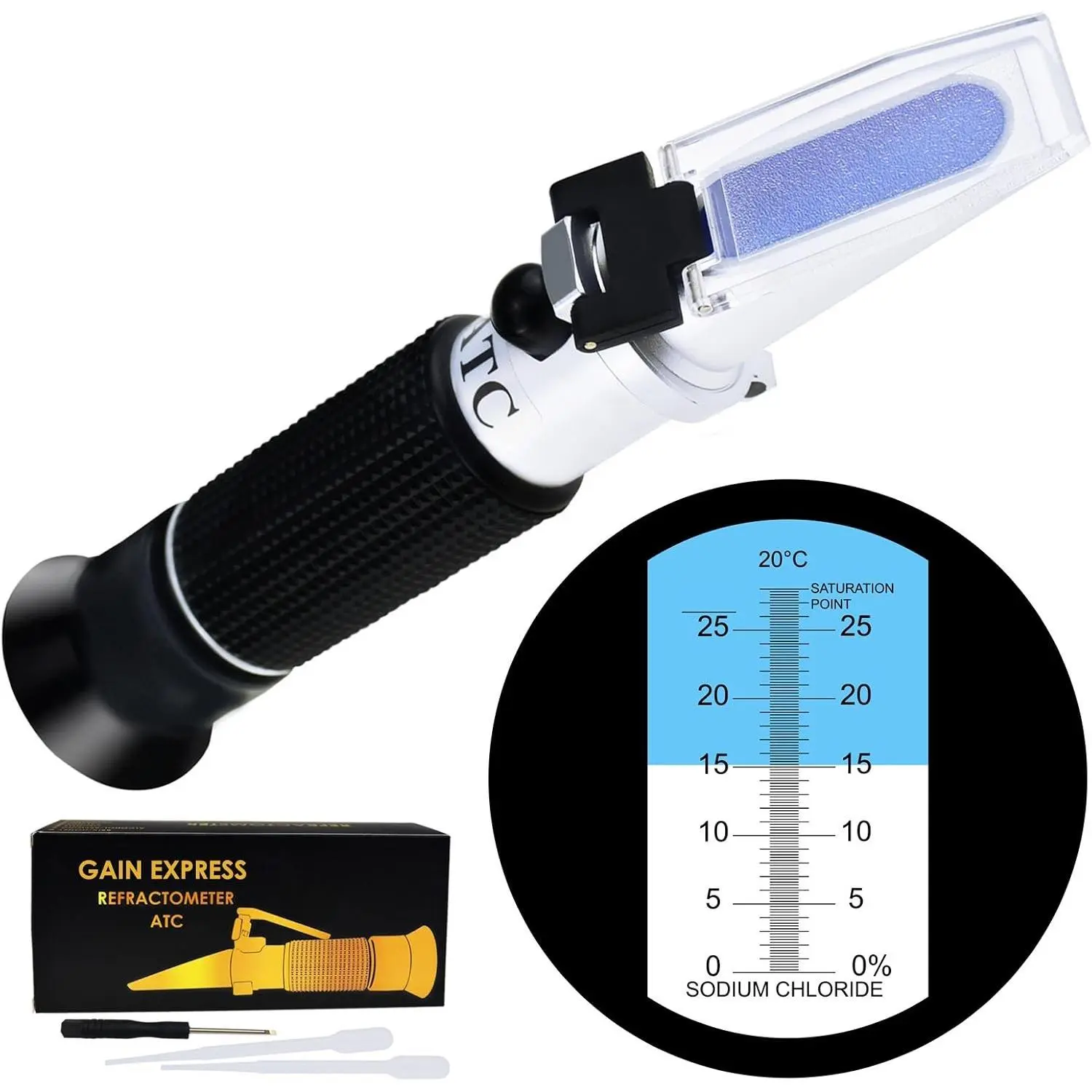 0-28% Salinity Refractometer ATC Sodium Chloride NaCl Salt Level Meter Tester Test Kit for Sea Water Brine Food Industry Pickle Soy Sauce ±0.2% Accuracy