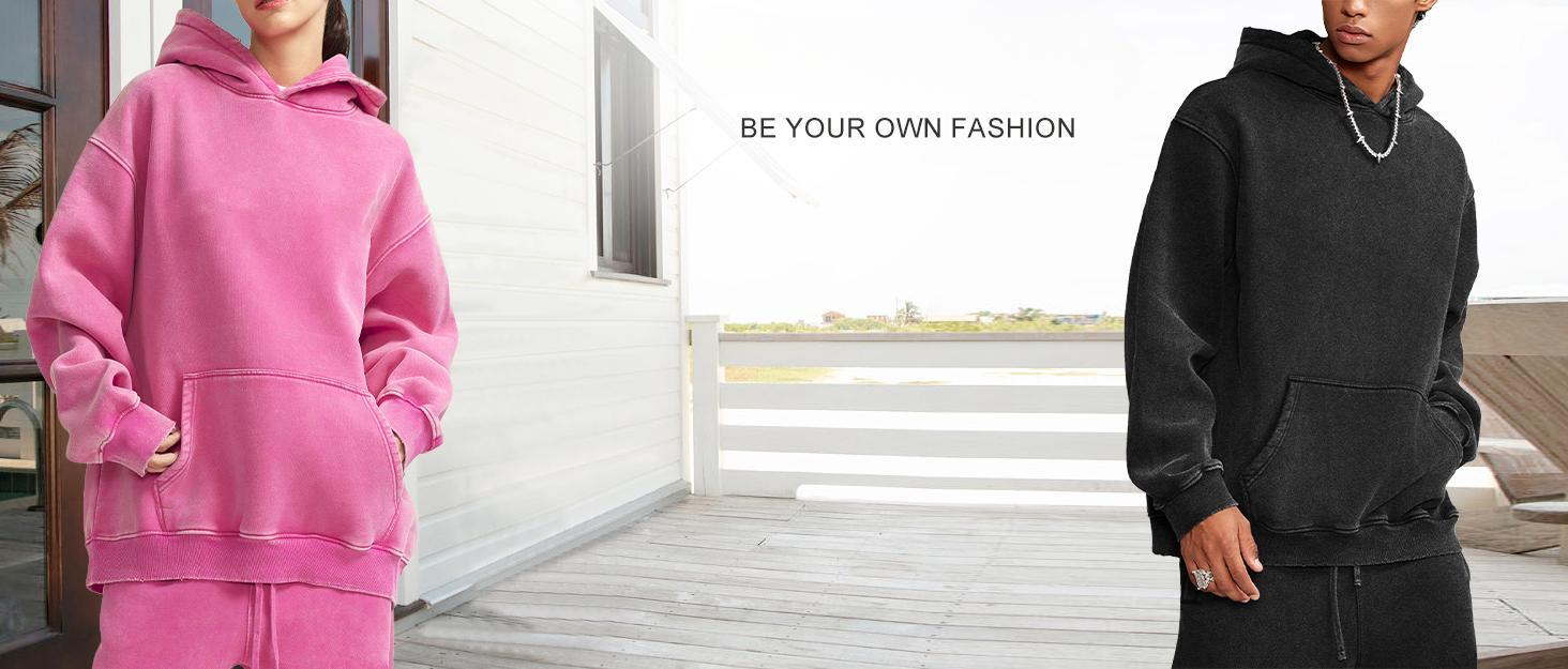 Womens Oversized Hoodie Couples Heavyweight Hoodies Vintage Acid Wash Hoodie Cotton Fleece Hoodies for Women