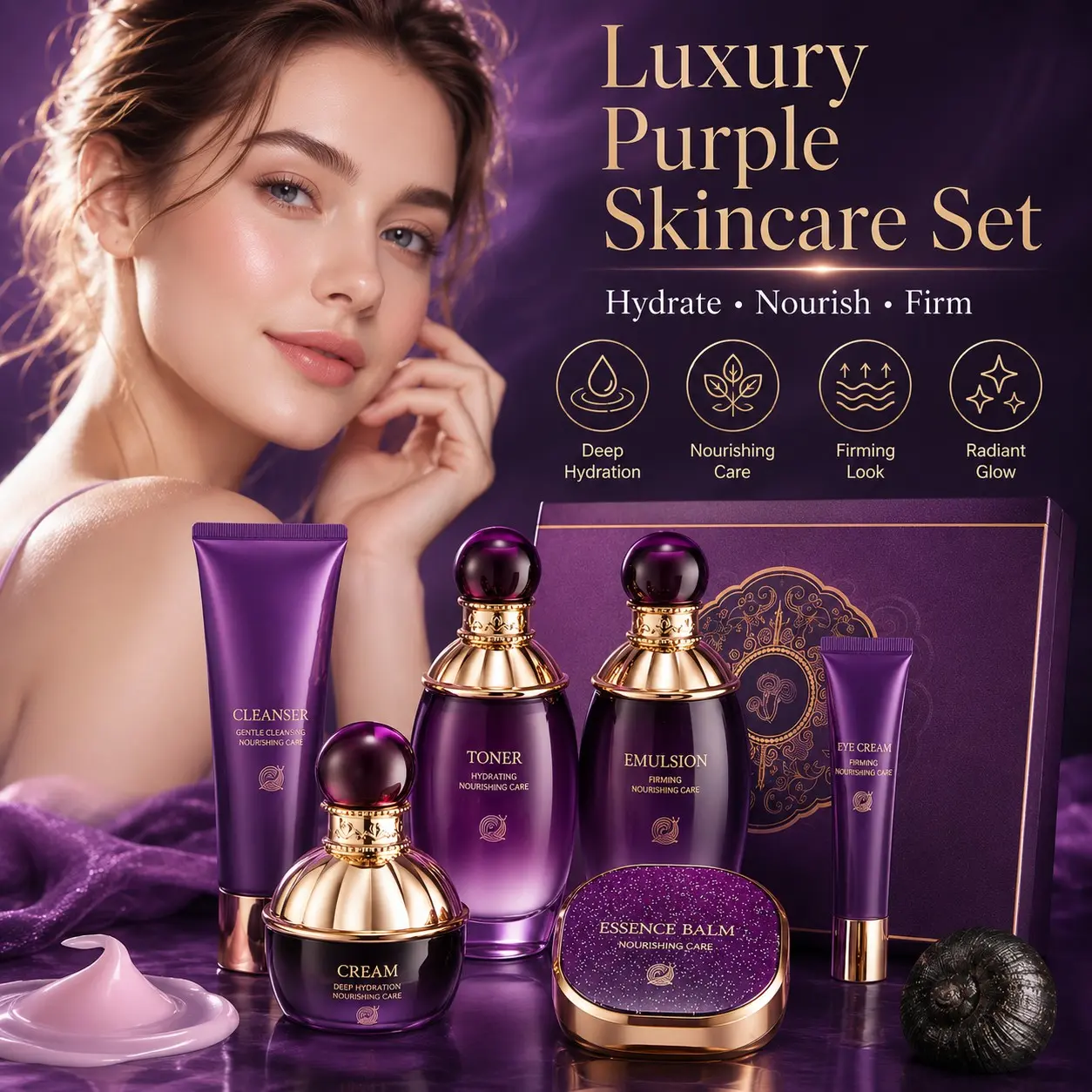 Moisturizing Skincare Gift Set for Mom and Girlfriend, Hydrating Facial Care Kit, Includes Cleanser, Toner, Lotion, Cream, Eye Cream, Korean Beauty