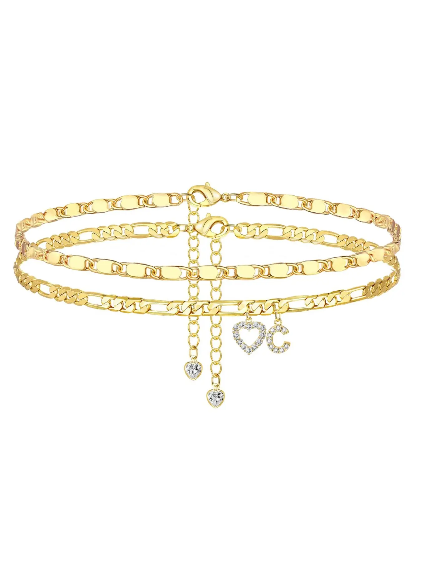 Ankle Bracelets for Women, Gold Plated Copper Initial Anklets Dainty Heart Letter Ankle Bracelets Layered Gold Anklets for Women Non Tarnish A to Z Summer Beach Jewelry