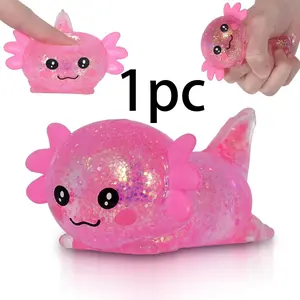 Axolotl Squishy Stress Relief Toy, Glitter Fidget Toys for Kids, Youth, Adults, Party Favors, Anxiety Relief, Cute Malt Sugar Axolotl Toy