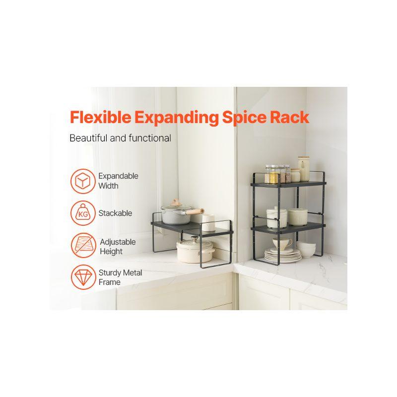 VEVOR Adjustable Kitchen Cabinet Shelf Organizer, Expandable 2 Tier Cabinet Shelf, Stackable Countertop Organizers and Storage Shelf Risers, Pantry Organizers for Kitchen Bathroom Office, Black