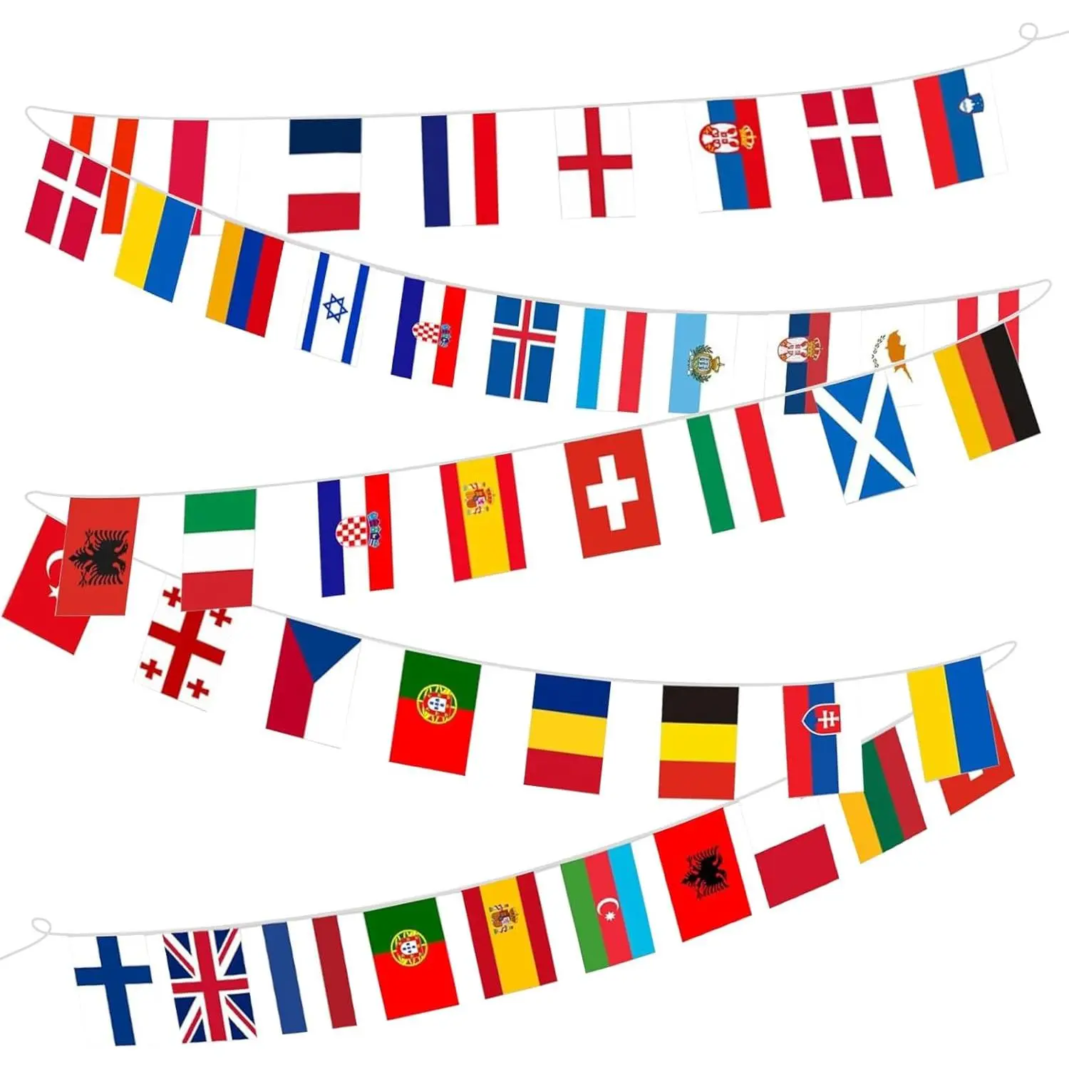 100 Country Flags Banner 82ft, Pre-Strung Reusable Polyester Flags of the World International Bunting for Classroom Decor, Party, Festival, Patio & Outdoor Events