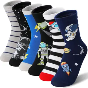 Kids Boys Fun Cotton Crew Socks Funny Crazy Cartoon Novelty Space Trucks Star Dress Socks 6 PairsGift.