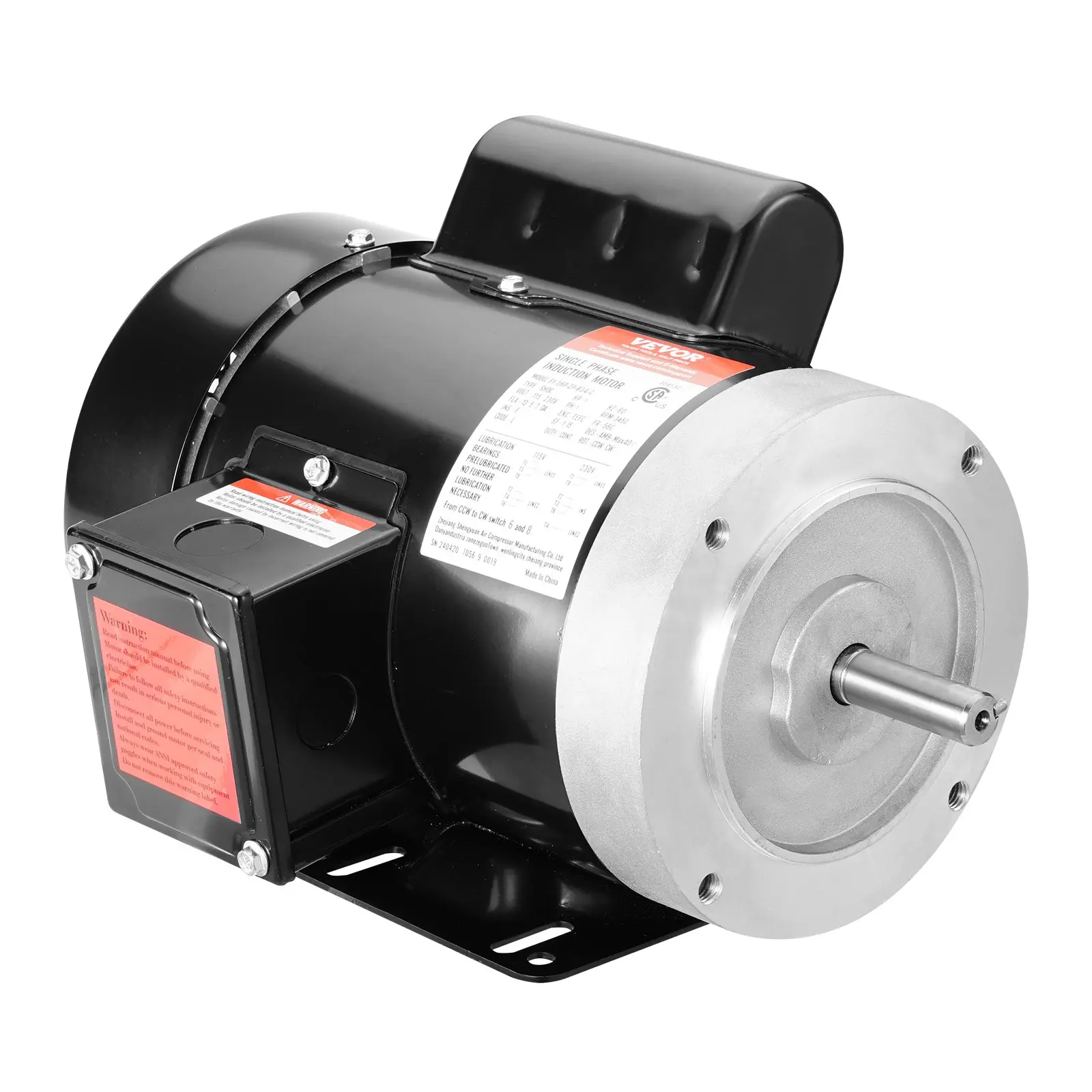 VEVOR 1HP AC Electric Motor - 3450 rpm, 115V/230V, 56C Frame, 5/8" Keyed Shaft, CW/CCW Spin, Single-Phase Air Compressor Motor for Agricultural Machinery, General Equipment
