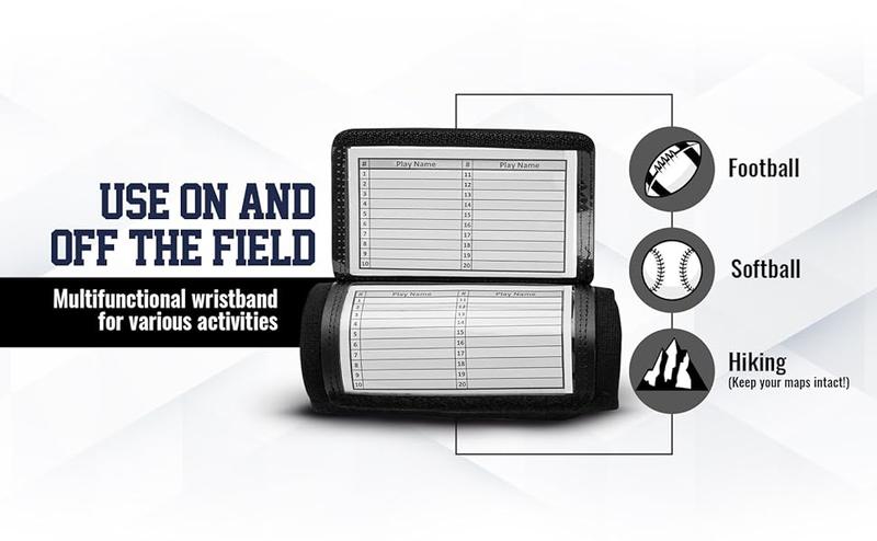 Quarterback (QB) Play Wristband - Adult Size - Pro Football Armband Playbook - 10 Pack (Black)