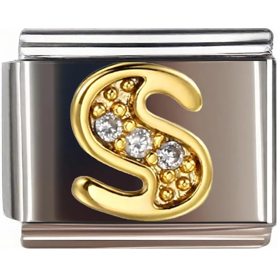 9MM Diamond Golden Letter Charm for Italian Charm Bracelet DIY Italian Module Chain for Women