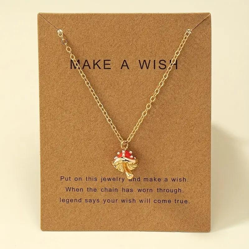 Creative golden mushroom-shaped wish necklace, fashionable, exquisite, personalized, and versatile accessory