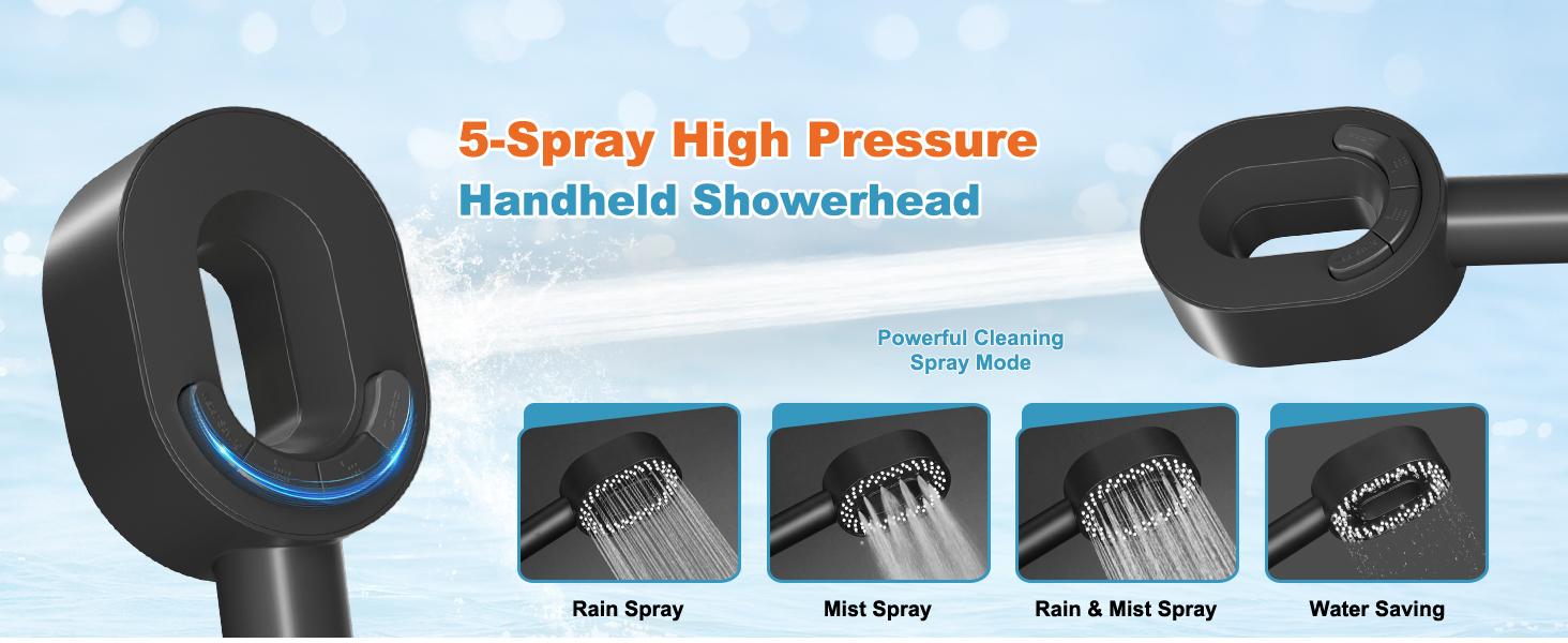 Filtered Showerhead with handheld, High Pressure 5 Sprays Handheld Shower Head with Brass Holder & 71" Metal Hose, Water Softener for Hard Water-Remove Chlorine, Reduces Dry Itchy Skin, Black