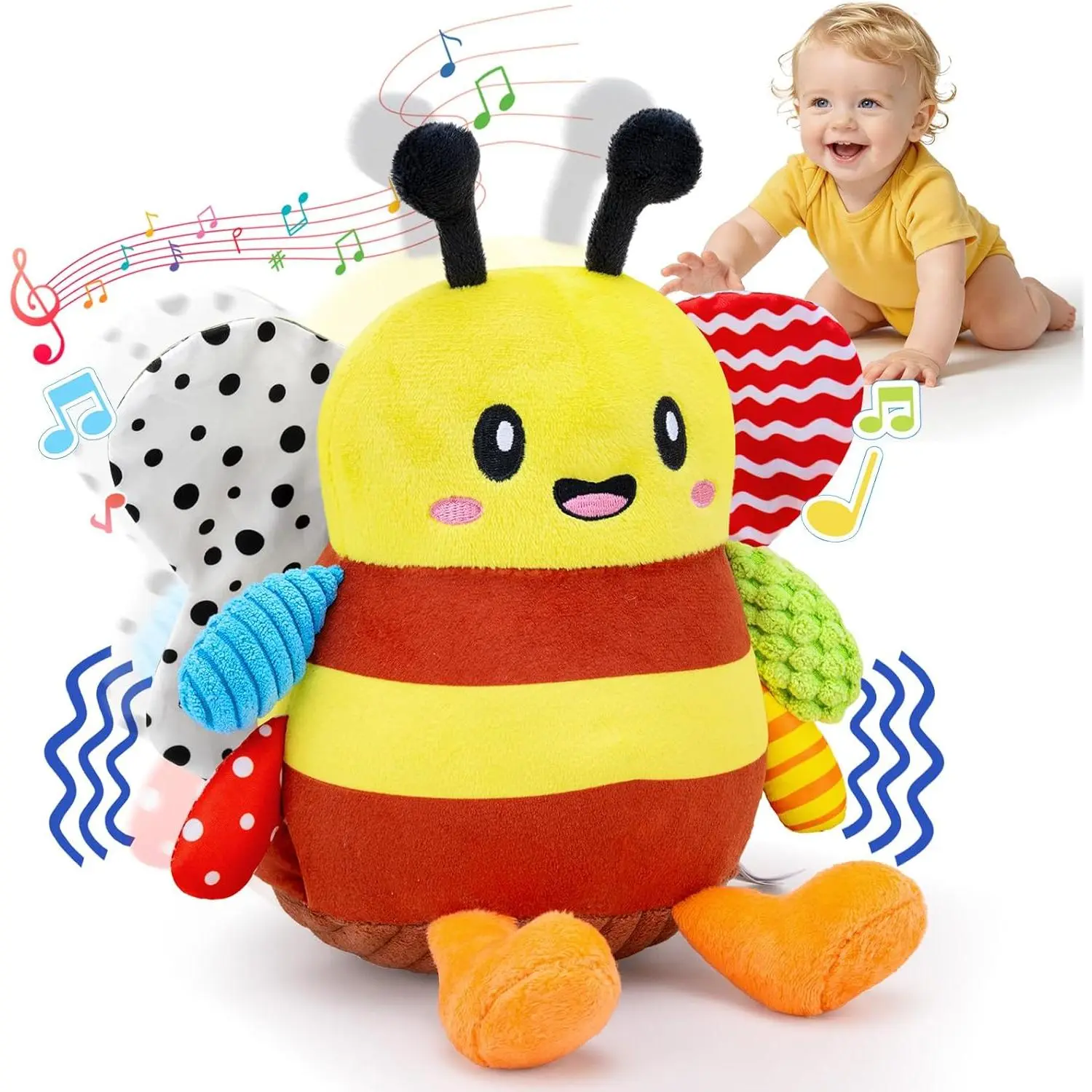 Baby Toys 12-18 Months, Musical Crawling Bouncing Dancing Bee Baby Plush Toy for 1 Year Old Baby Girls Boys, Rechargeable Interactive Baby Sensory Toddler Toys 6-12 Months, 50 Songs & Voice Recorder