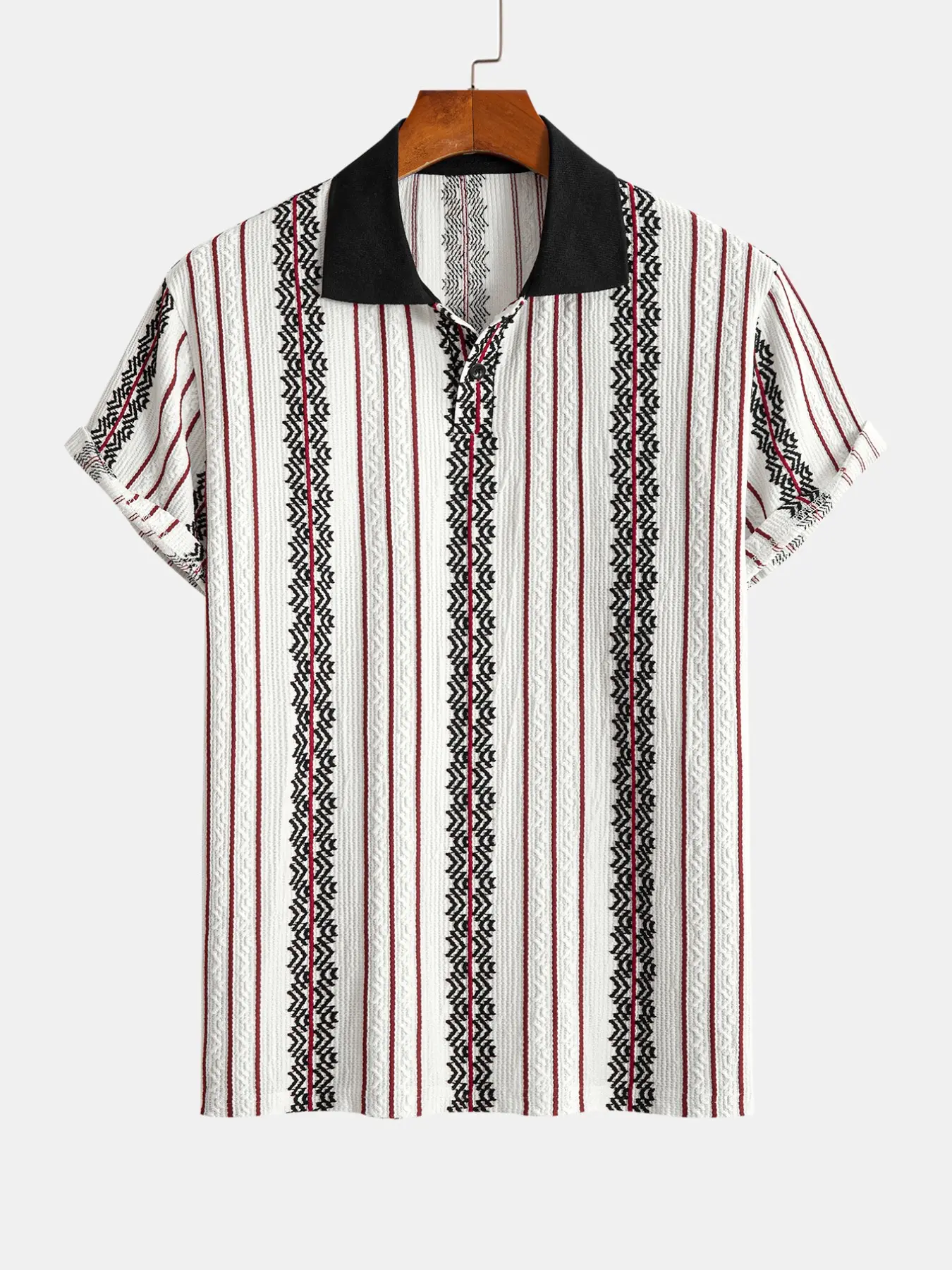 Men's Knitted Jacquard Stretch Polo Shirt, Short Sleeve Casual Breathable Soft Top, Ideal for Golf Tennis Daily Wear