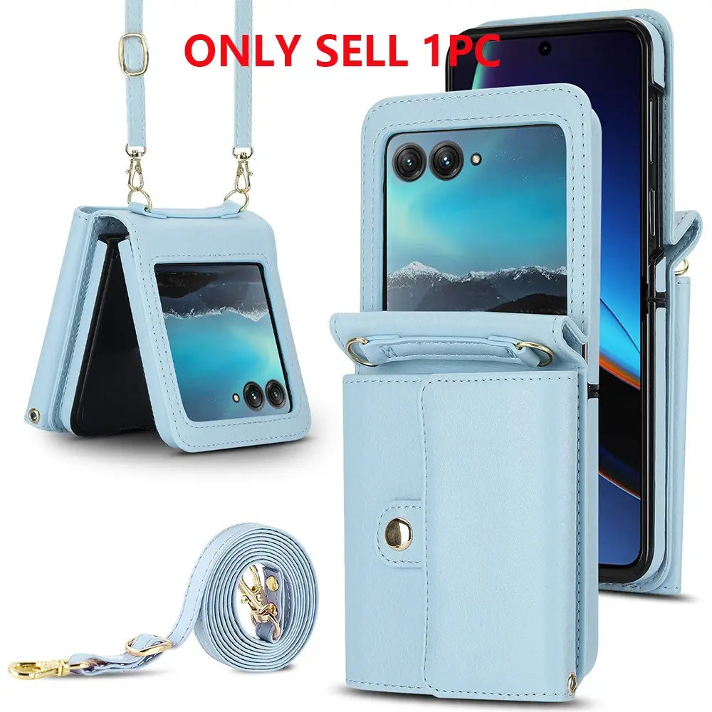 For Moto Razr Women's Wallet Phone Case Protective Smartphone Cover with Lanyard, Small Leather Purse Credit Card Slot, Durable Anti-Slip Shockproof Full Cover, Fits Motorola Razr Ultra Series Gift Casing Accessories, Cellphone Casing