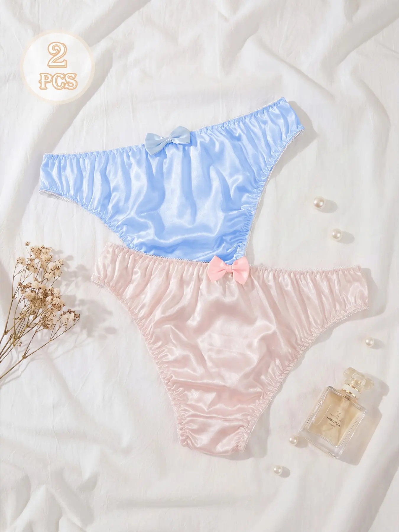 2-Pack Women's Triangle Pants, Cute Girl Bow Design, Shiny Satin Fabric, Comfortable & Stylish Underwear Panties, Perfect for Daily Wear