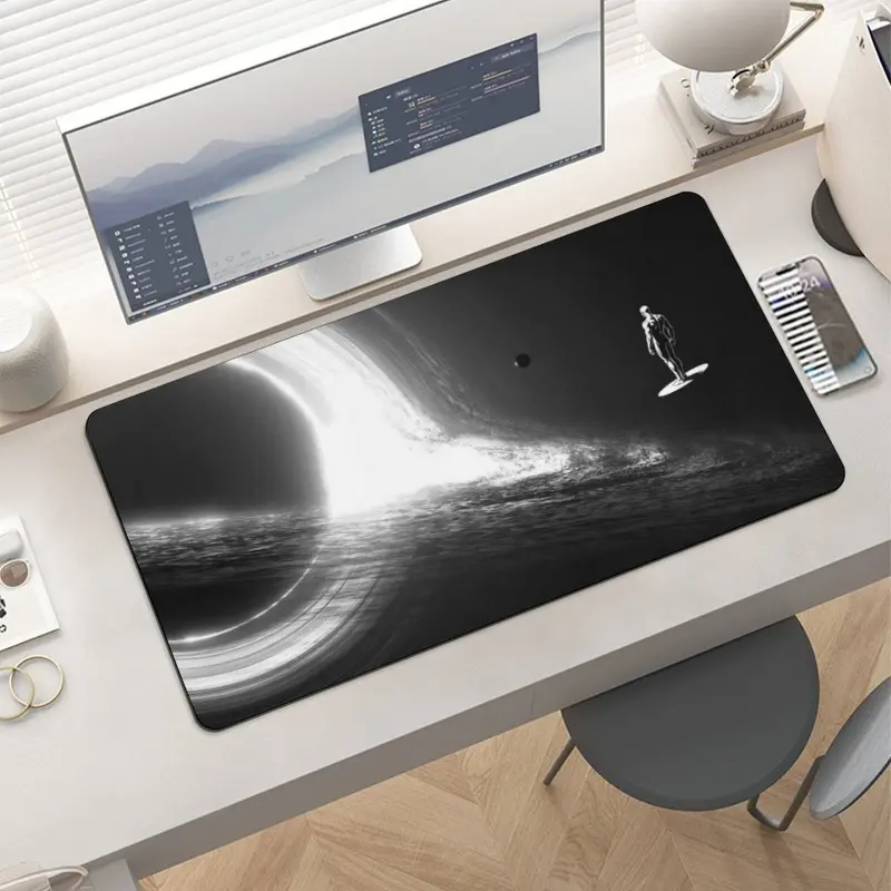 Sci-Fi Black Hole Cosmic Mouse Pad Large Deep Space Monochrome Desk Mat Interstellar Cinematic Room Decor Universe Galaxy Keyboard Cushion Techwear Desk Pad Gaming Table Cover for Adult Fans