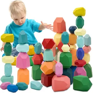 39PCS Montessori Wooden Stacking Rocks Toys Colorful Stacking Stones Building Blocks Games Sensory Toy for Toddlers Educational Learning Toys for 3+ Years Old Kidsfidget toys