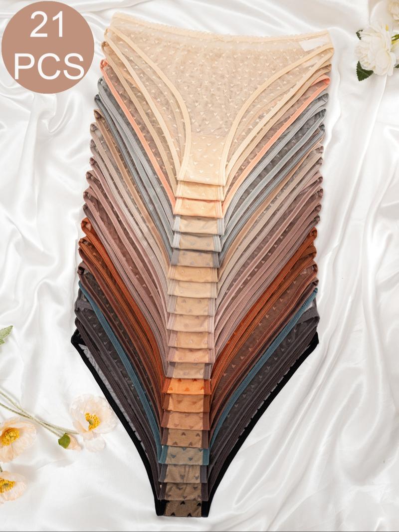 Women's 21pcs Heart Print Bow Decor Contrast Lace Knicker, Soft Comfy Breathable Panty for Daily Wear, Underwear for All Seasons