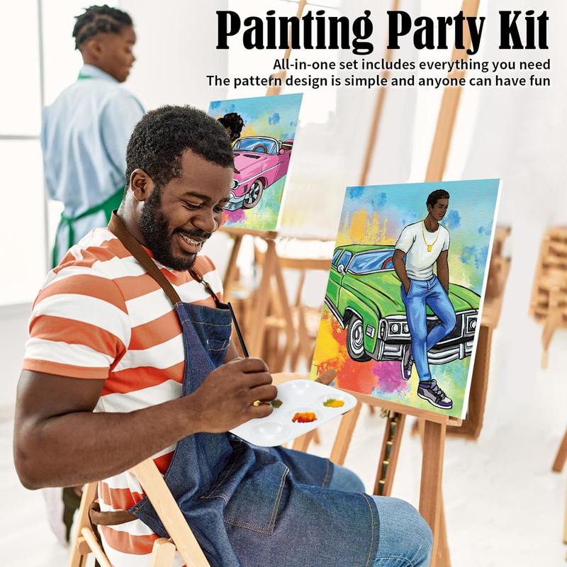 Couples Painting Kit Date Night Afro Couples with Cool  Sip and  Kit for Adults Pre Drawn Canvas for Painting for Adult Love Pre Drawn Stretched Canvas Kit Art Set 2 Pack 8"x10"
