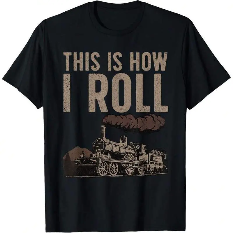 Train Print Sports Top for Train Lovers, Menswear Option, Machine Washable Cool Steam Locomotive Design Shirt for Men and Women