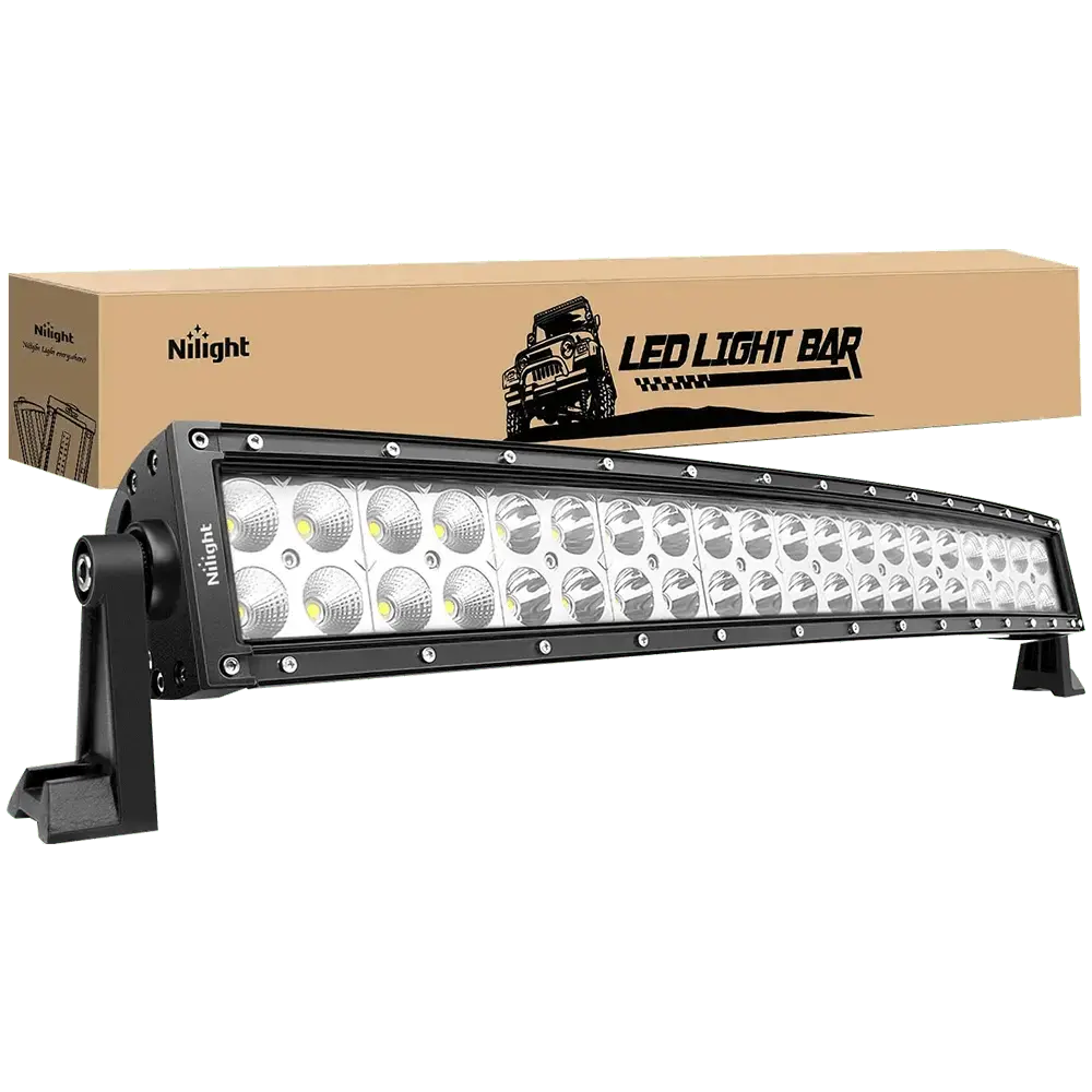 Nilight 1pc 120W 22-Inch Double Row Curved Spot Flood LED Light Bar, Aluminum Build, Advanced Chip Technology, 10 Cooling Fans, Adjustable Mounting Bracket, Bright White Light, Broad Viewing Area, -40~85°C Operating Temperature