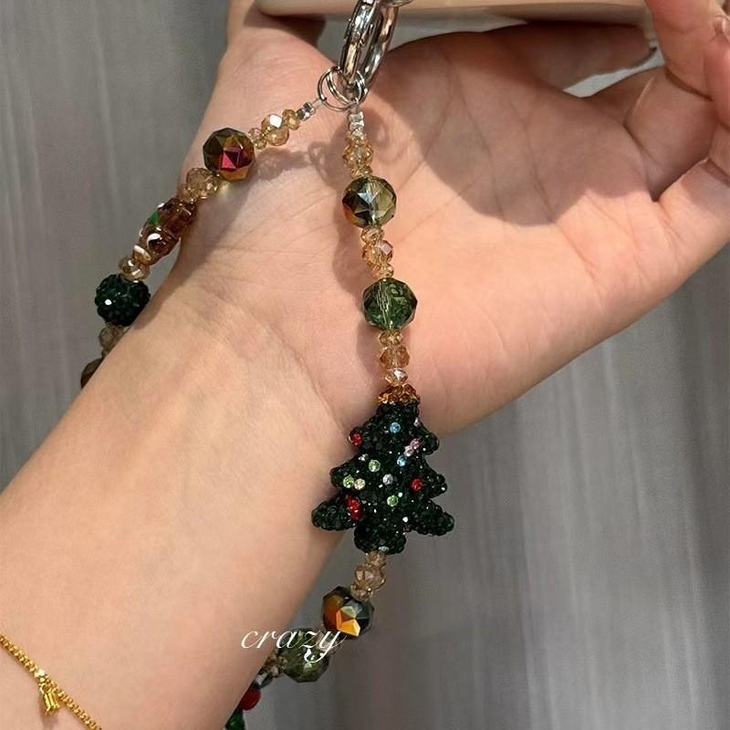 Green Christmas Tree Bead Phone Strap, Luxurious and Minimalist Accessory, Fashionable and Personalized Wind Chime Keychain