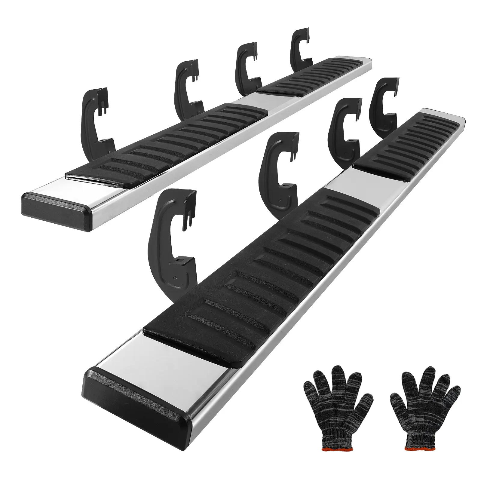 Running Boards, 6" Step Bars Compatible with 2007-2018 Chevy Silverado/GMC Sierra 1500 Crew Cab/2019 2500HD 3500HD 1500 LD, 201 Stainless Steel Side Steps Nerf Bars, 500LBS Capacity, 2 Piece