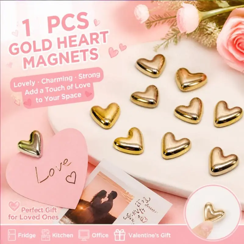 Refrigerator gold heart magnets, a cute and charming love-themed magnet set, suitable for home kitchens and office whiteboards, a Valentine's Day gift for friends and loved ones, fridge kitchen magnets, for decoration