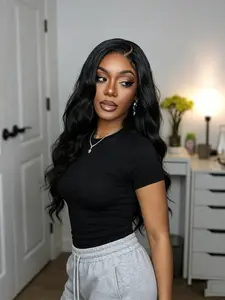 24 Inch Glueless HD Lace Front Wig Human Hair Suitable for Hair - Pre-Cut 5x5 Body Wave Wig with Natural Density, Instant Volume, No Glue Application for Daily Wear, Ready-to-Wear Body Wig for Woman Hair