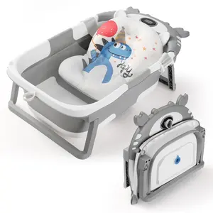 Baby Bathtub,Collapsible Baby Bath Tub with Thermometer & Soft Floating Cushion,Portable Travel Baby Bathtubs  Newborns to Toddlers 0-36 Months(Crab Gray)
