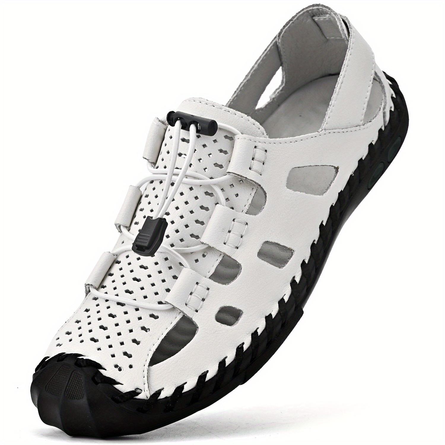 Men's Breathable Hollow Out Sandals, Closed Toe Fisherman Summer Shoes Hiking Beach Shoe Brown Black