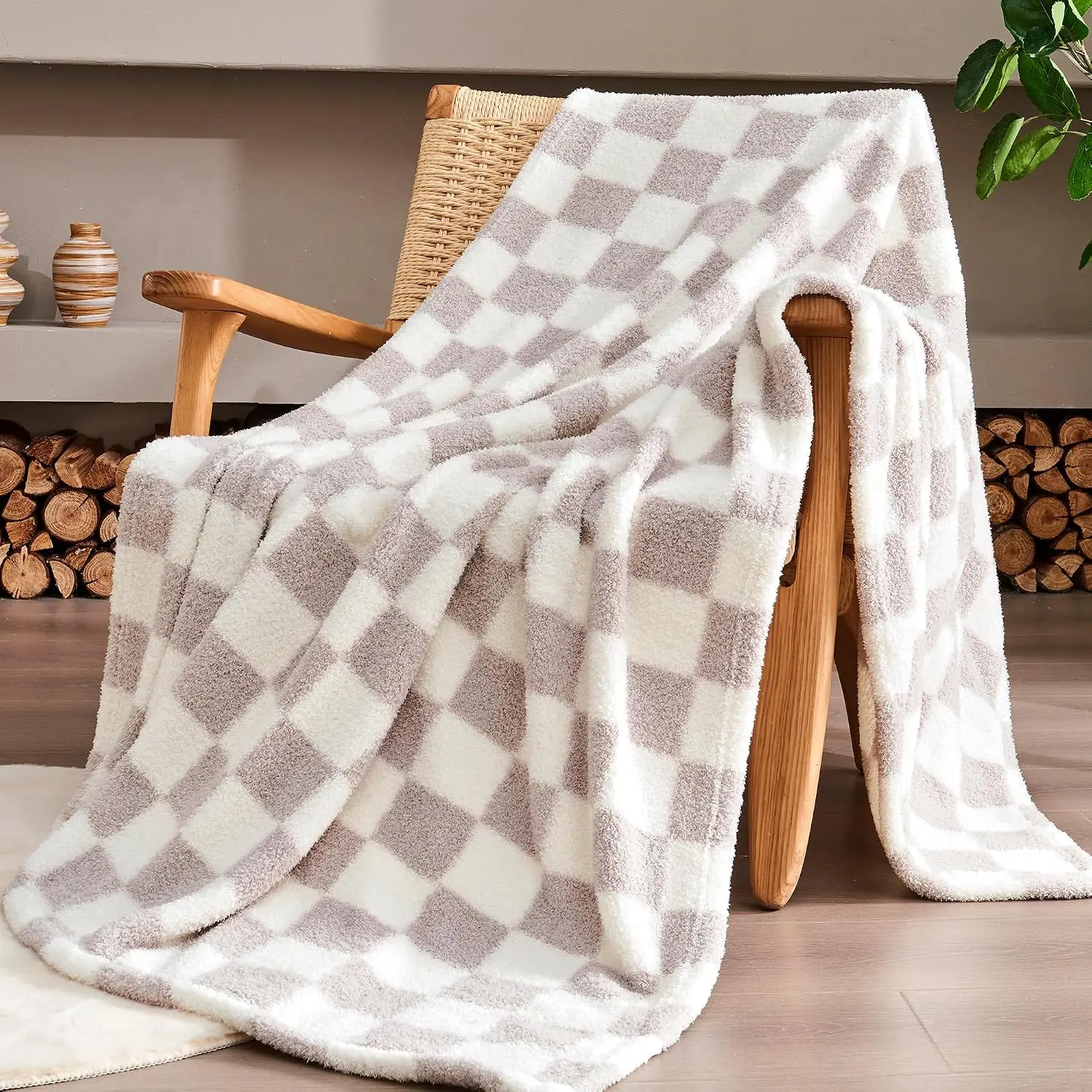 Gray Checkered Throw Blanket, Soft Plush Microfiber Fleece Blanket for Couch Sofa Travel, Cozy Decorative  Blanket,  , 50x60 Inches