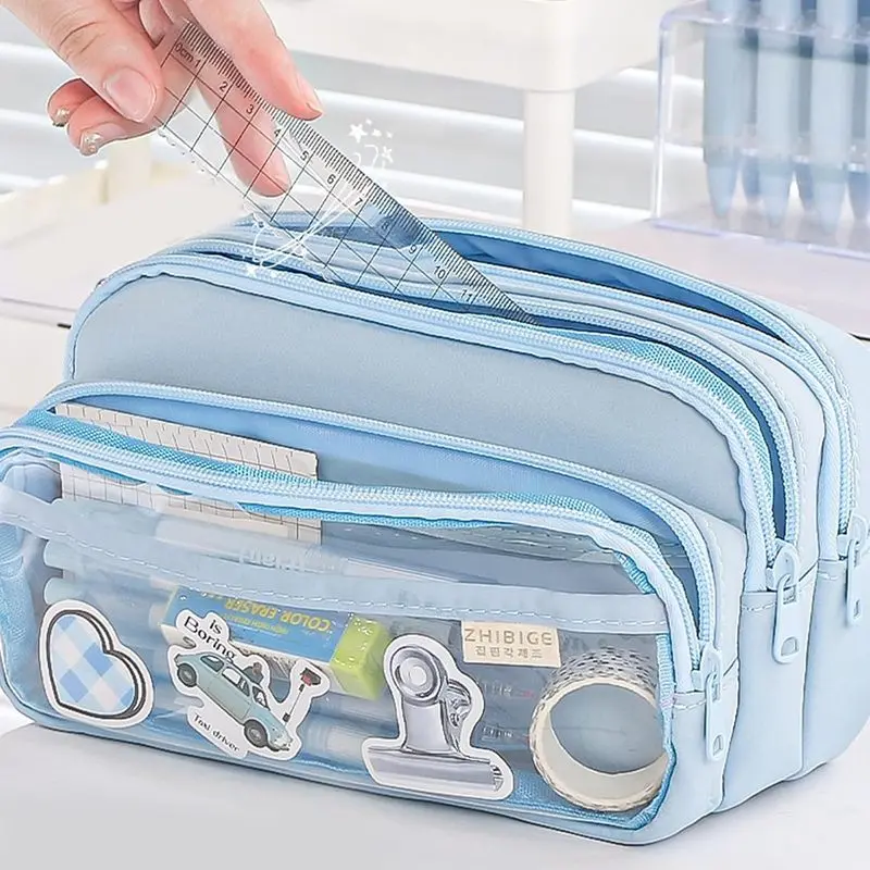 Minimalist Clear Pencil Case with Expandable Organizer - Large Capacity Aesthetic Stationery Pouch for Pens, Pencils, Makeup, School & Office Supplies (Luxury Translucent Design)