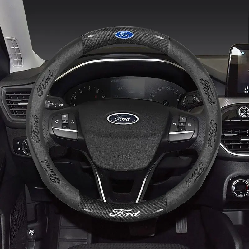 Car Anti Slip Carbon Fiber Leather Steering Wheel Cover For Ford Focus mk2 mk3 Fiesta Fusion Ranger Mondeo S-MAX Kuga Accessories Steering Wheel Protector