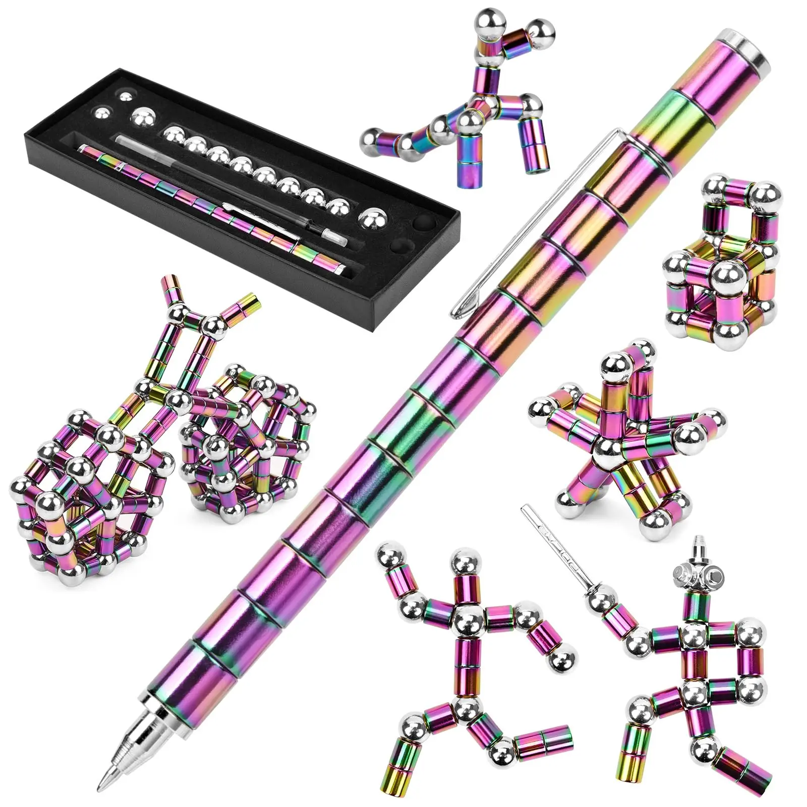 Colorful Magnetic Stress Relief Pen Set, Modular Metal Pen Rod, Free Assembly, Ideal Gift for Teens and Adults,  diy Creative Toy、office stress relief fidget toy