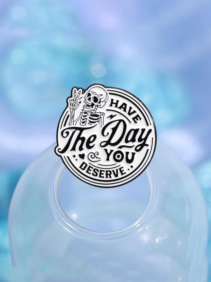 Skeleton & Letter Pattern Brooch, Fashion Brooch for Women & Men, Enamel Pin Suitable for Backpacks, Jeans, Scarves, Hats Decoration, Hat Pins