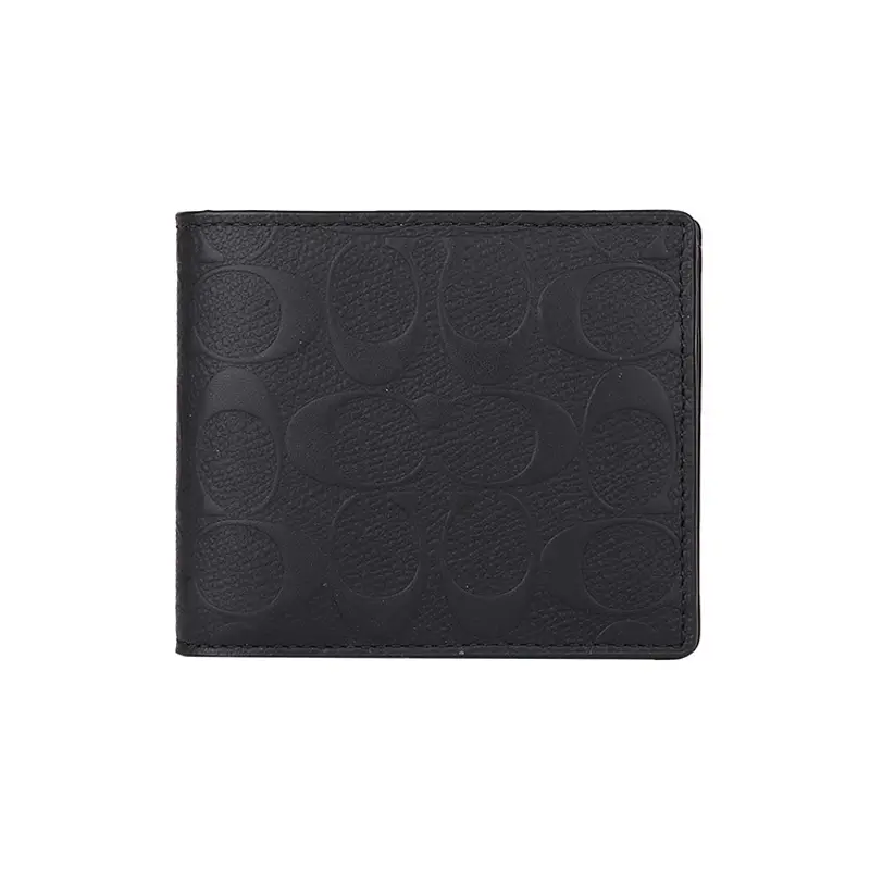 COACH 3-in-1 Wallet for Men: Embossed Crosshatch Leather Bifold with Detachable Cardholder in Black