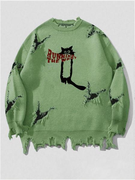 Men's Pattern Sweaters Retro Gothic Long Sleeve Crew neck Pullover knitted Top, Knitwear Tops, Grunge Skull Dollars Design, Aesthetic Gesture Warm Loose Fit Comfortable Jumper,Daily life,Hip-hop, Street wear, Going Out, Halloween Fall Winter Clothes