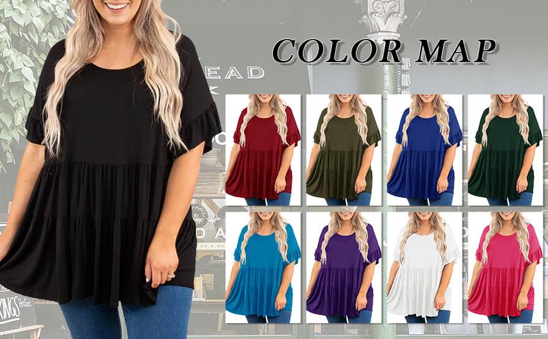 【1XL-5XL】Imily Bela Curve Women's Plus Size Ruffle Tunic Tops Summer Short Sleeve Loose T-Shirt Blouses