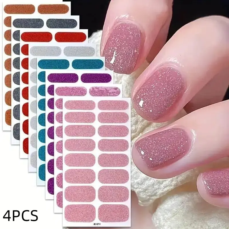 4-Piece Colorful Random Nail Wraps Set, Glitter Nails Self-Adhesive Gel Nail Art Stickers, Nail Art Supplies for Women's DIY Nail Care at Home, Quick Nail Treatment