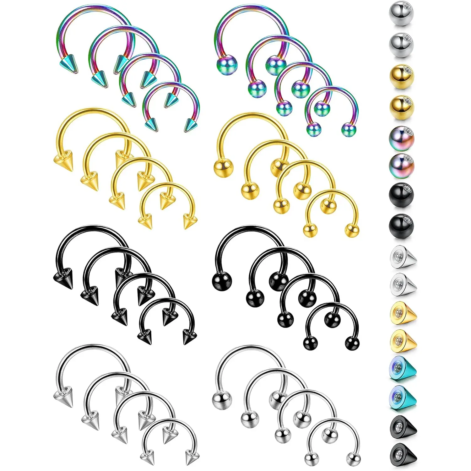 32Pcs 16G Septum Piercing Jewelry, Surgical Steel Horseshoe Rings, Assorted Sizes Septum Rings, Cartilage Tragus Eyebrow Lip Rings for Women Men
