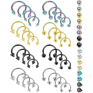 32Pcs 16G Septum Piercing Jewelry, Surgical Steel Horseshoe Rings, Assorted Sizes Septum Rings, Cartilage Tragus Eyebrow Lip Rings for Women Men
