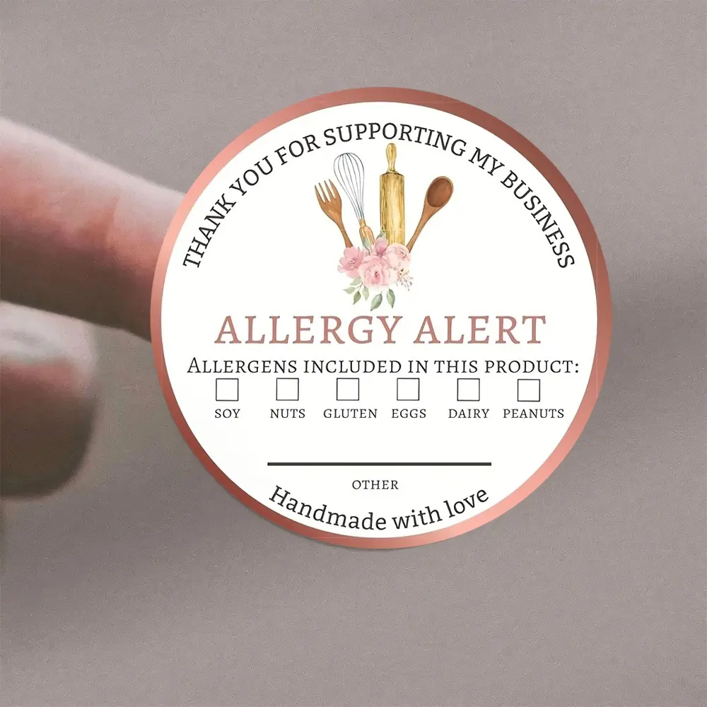 72 Allergy Warning Stickers, Round Food Allergy Labels, Waterproof Writeable Ingredient Tags, Optional Allergen List, Bakery Restaurant Use, Circle Sticker Label