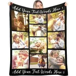 Custom 10 Photo Family Collage Flannel Blanket, Personalized Add Your Text Memory Soft Throw, Cozy Warm Sentimental Gift for Mom Dad Grandparents, Home Decor for Couch Sofa Bed, AC Room Summer Blanket, Christmas Thanksgiving Birthday Gift for Family