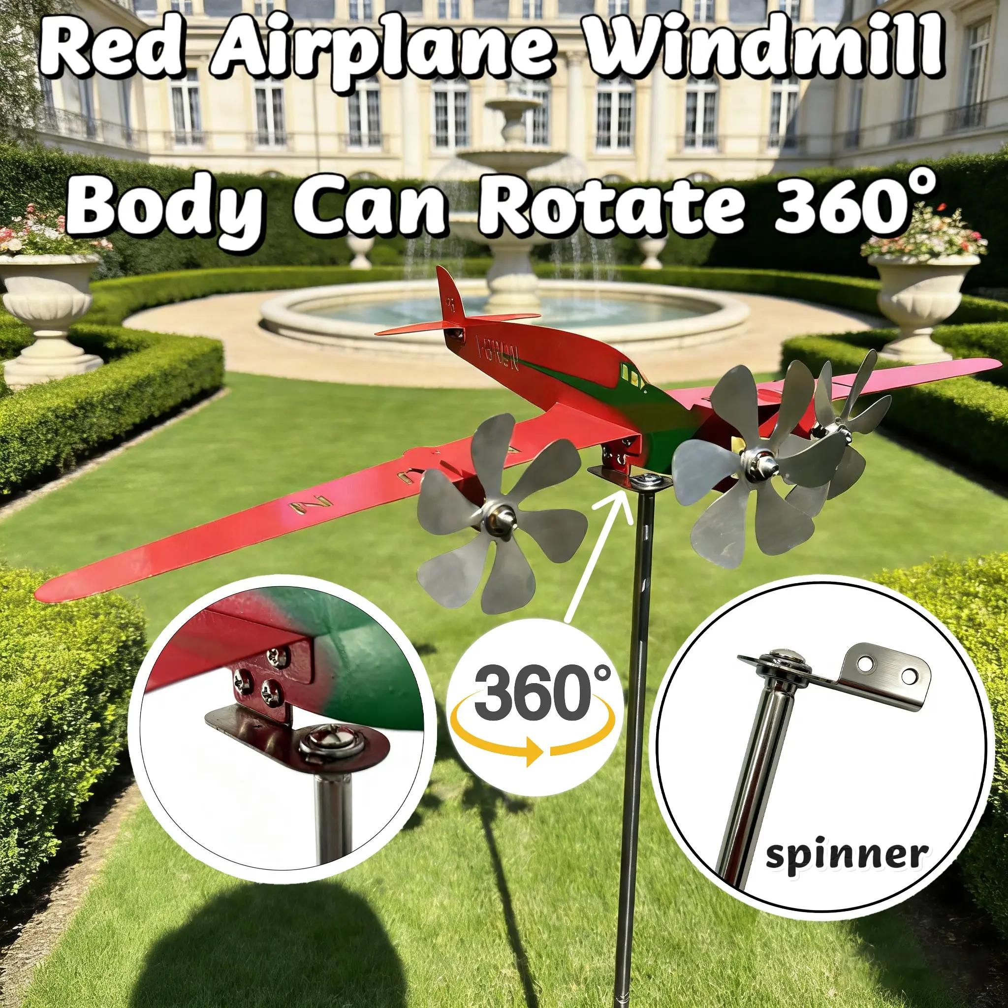 360° Rotating Plane Windmill Garden Stake, Rust-Resistant Durable Metal Decor, Outdoor Lawn Aesthetic Ornament, Easy Installation, Vintage Style