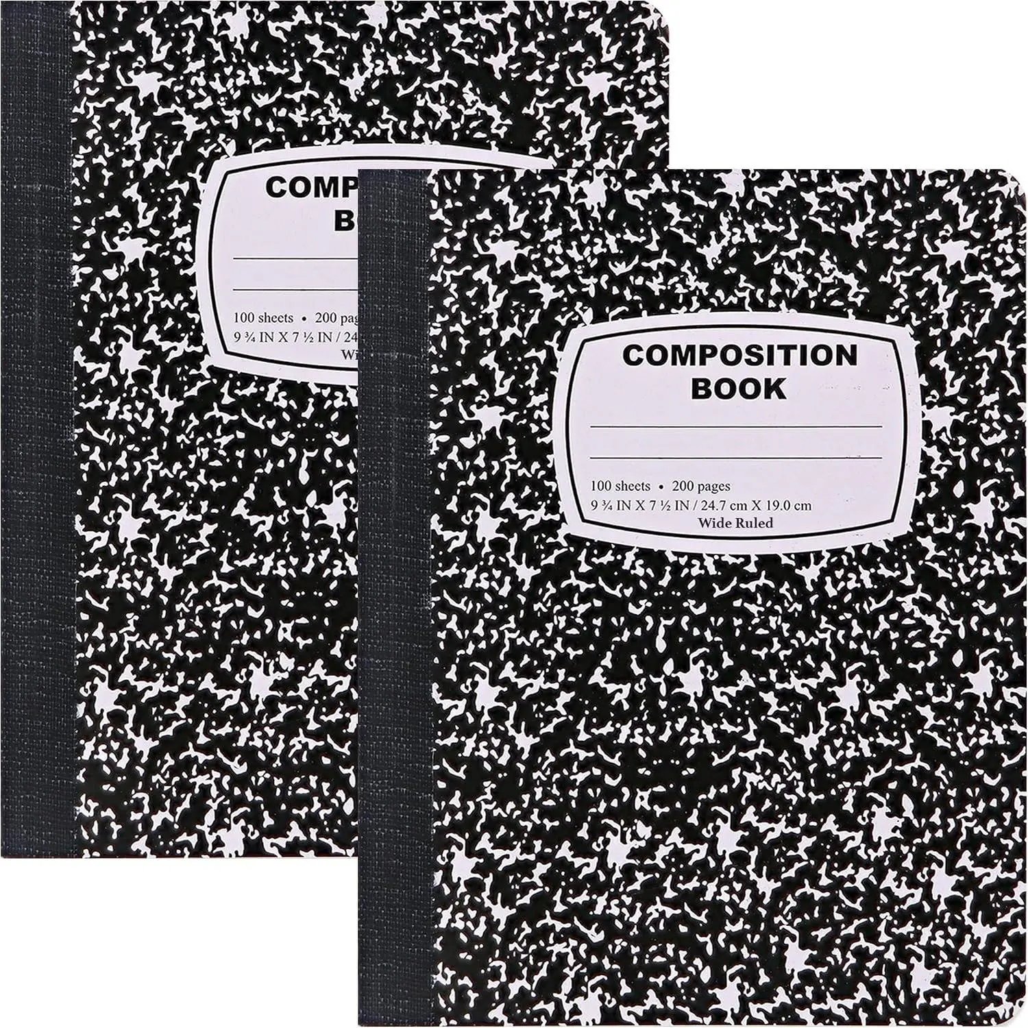 Marble Composition Notebook Wide Ruled (2 Pack) 100 Sheets | Black Composition Notebook For  to School,  and Office